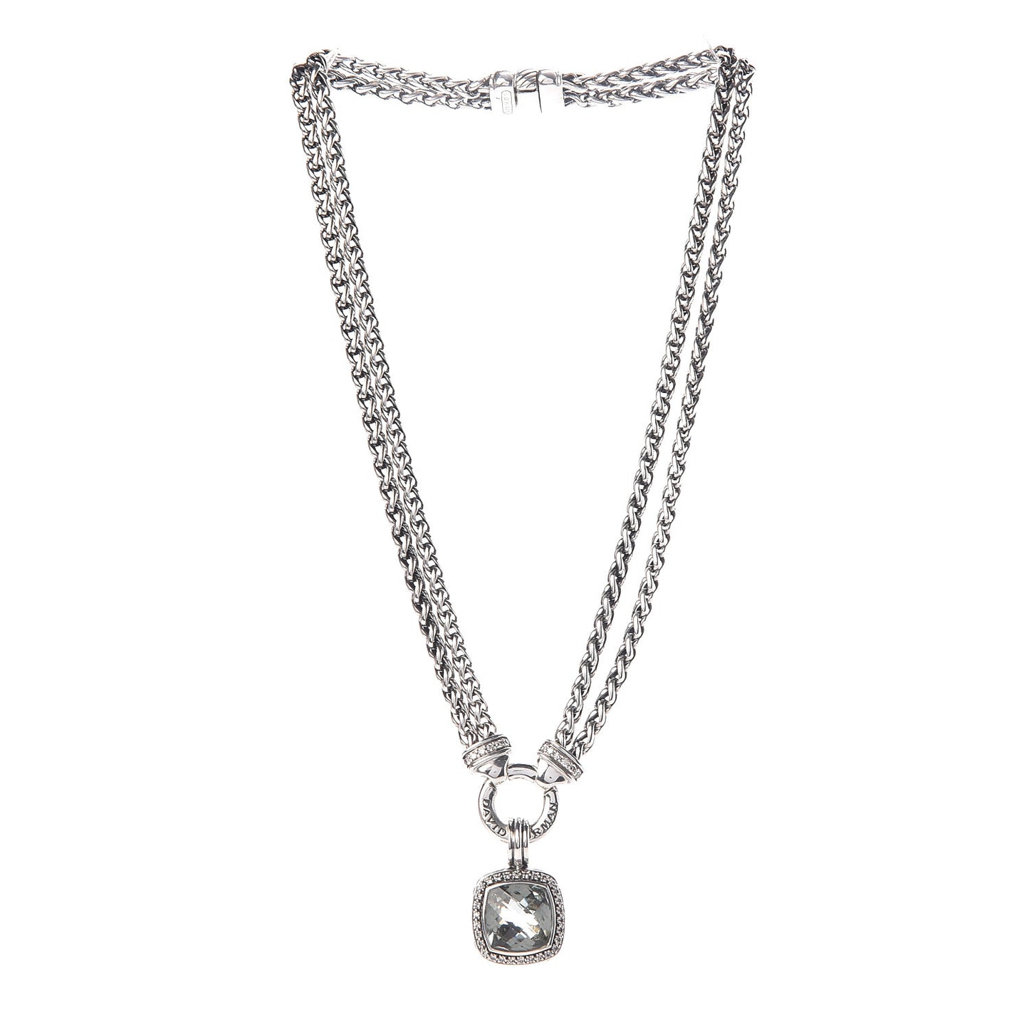 Sterling Silver Diamond Prasiolite 14mm Moonlight Ice Albion Wheat Chain Pendant Necklace