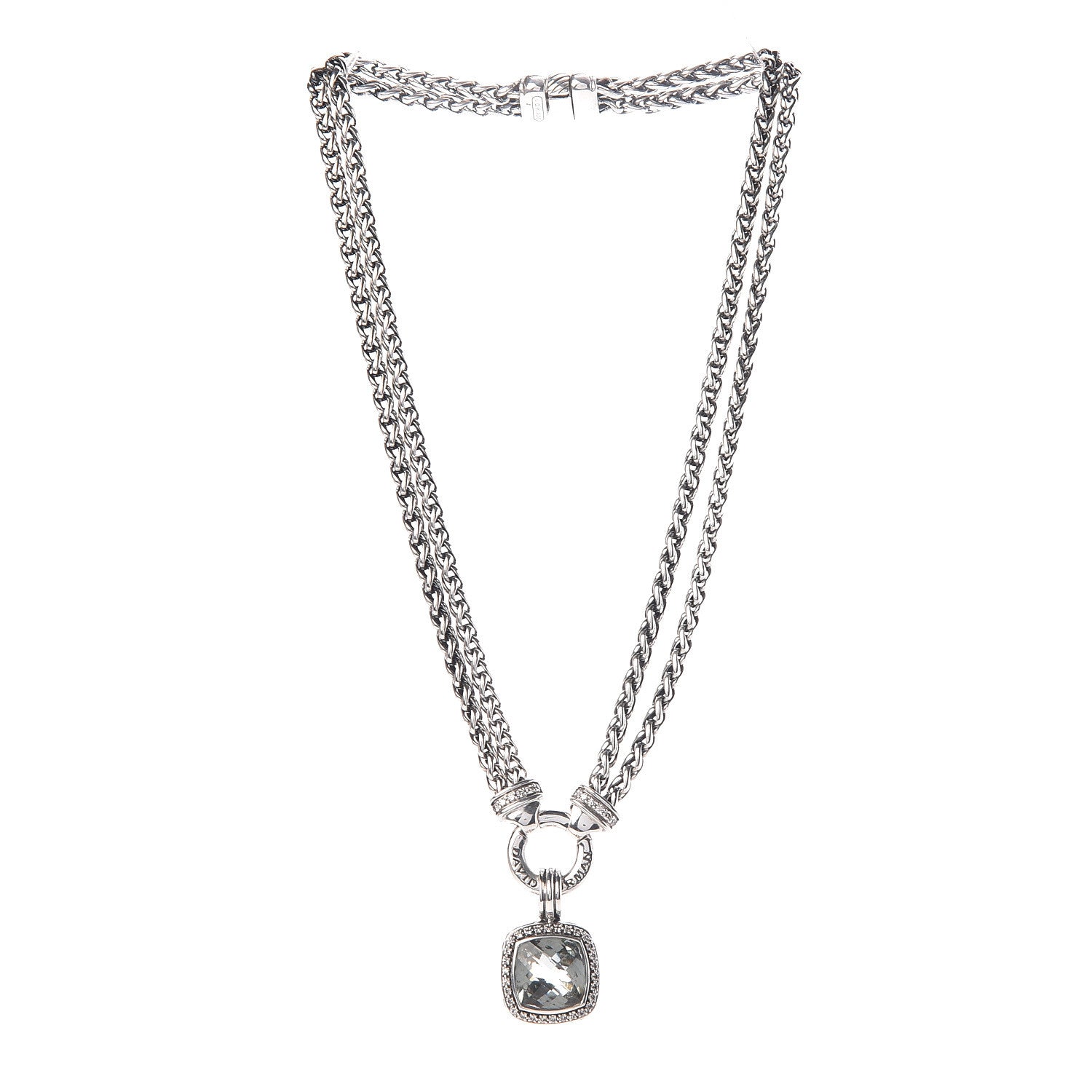 David Yurman Sterling Silver Diamond Prasiolite 14mm Moonlight Ice Albion Wheat Chain Pendant Necklace 3 of 5