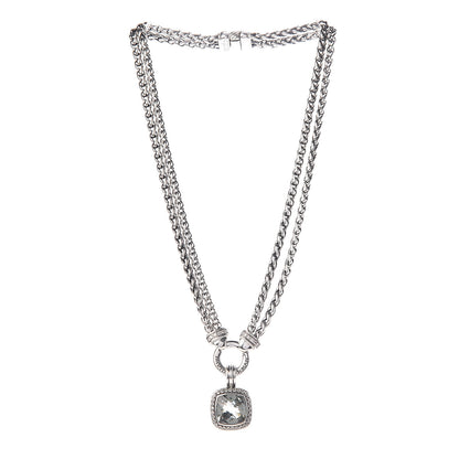 David Yurman Sterling Silver Diamond Prasiolite 14mm Moonlight Ice Albion Wheat Chain Pendant Necklace 3 of 5