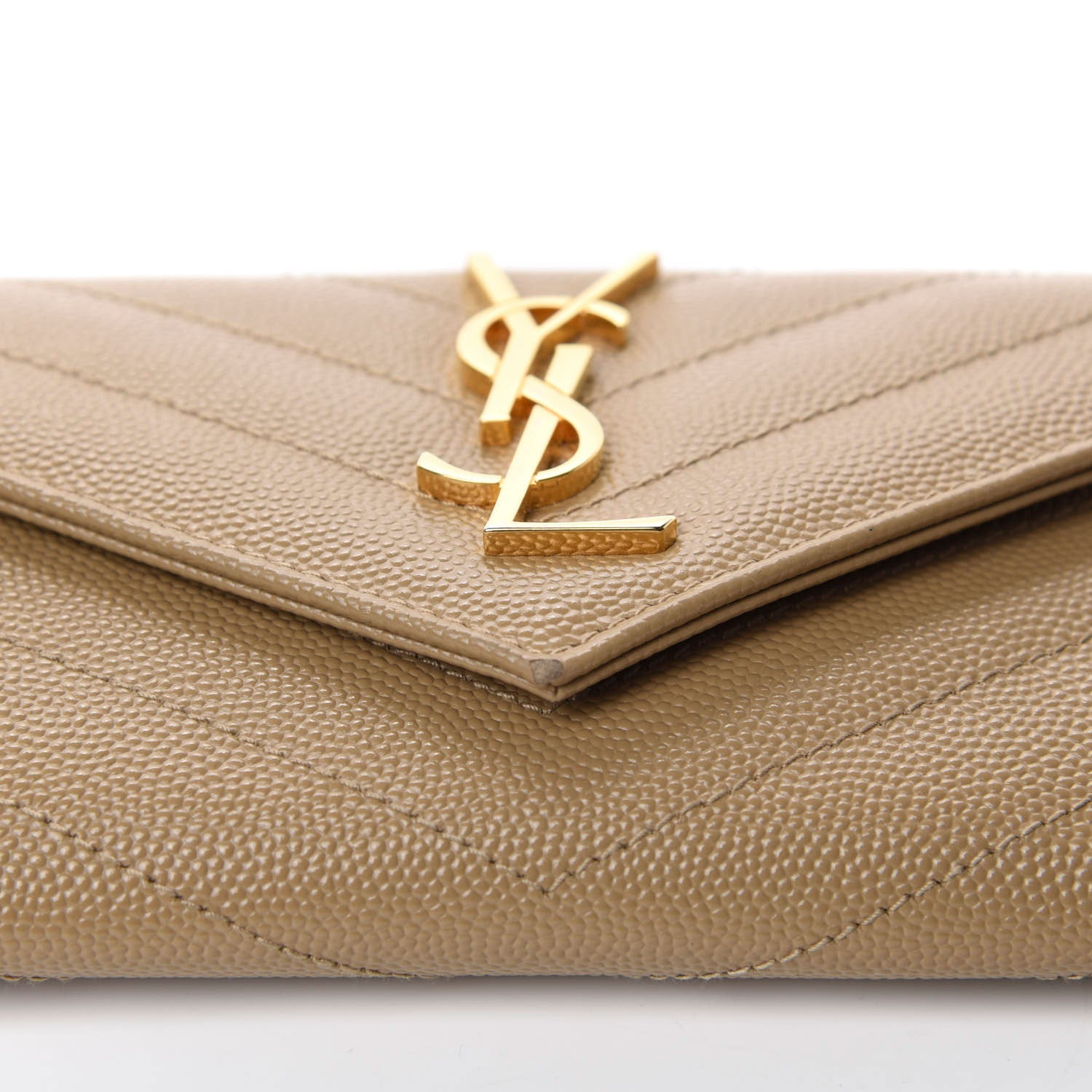 Saint Laurent Grain De Poudre Matelasse Chevron Small Monogram Envelope Wallet Darke Beige 7 of 8