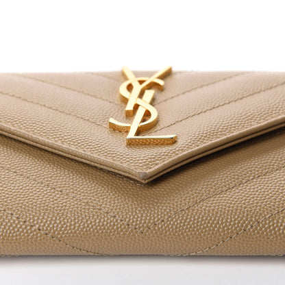 Saint Laurent Grain De Poudre Matelasse Chevron Small Monogram Envelope Wallet Darke Beige 7 of 8