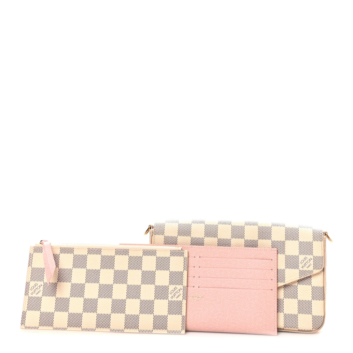 Louis Vuitton Damier Azur Pochette Felicie Chain Wallet Rose Ballerine 2 of 11
