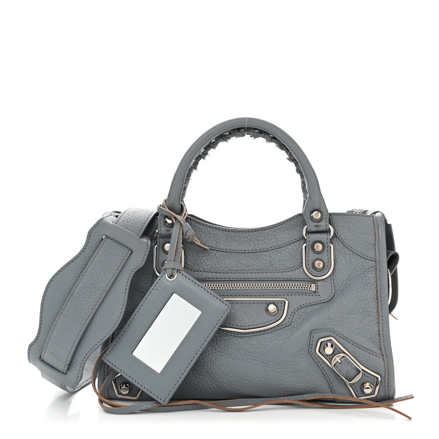 Chevre Silver Metallic Edge Hardware Mini City Bleu Acier