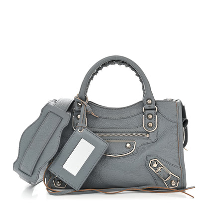 Balenciaga Chevre Silver Metallic Edge Hardware Mini City Bleu Acier 3 of 13