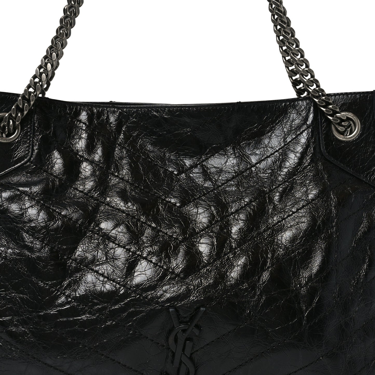 Crinkled Calfskin Matelasse Monogram Medium Niki Shopper Tote Black