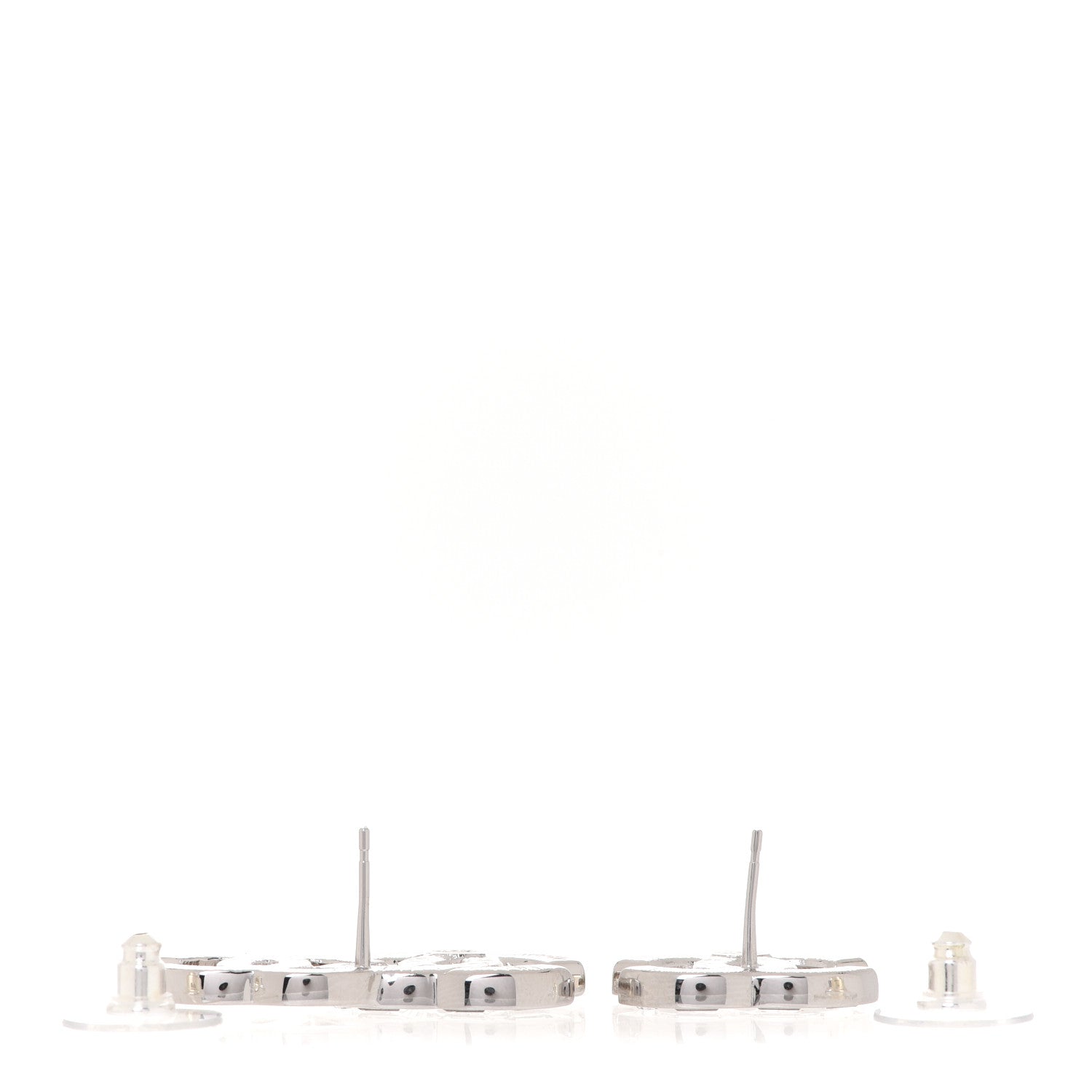 Chanel Baguette Crystal Double CC Earrings Silver 3 of 5