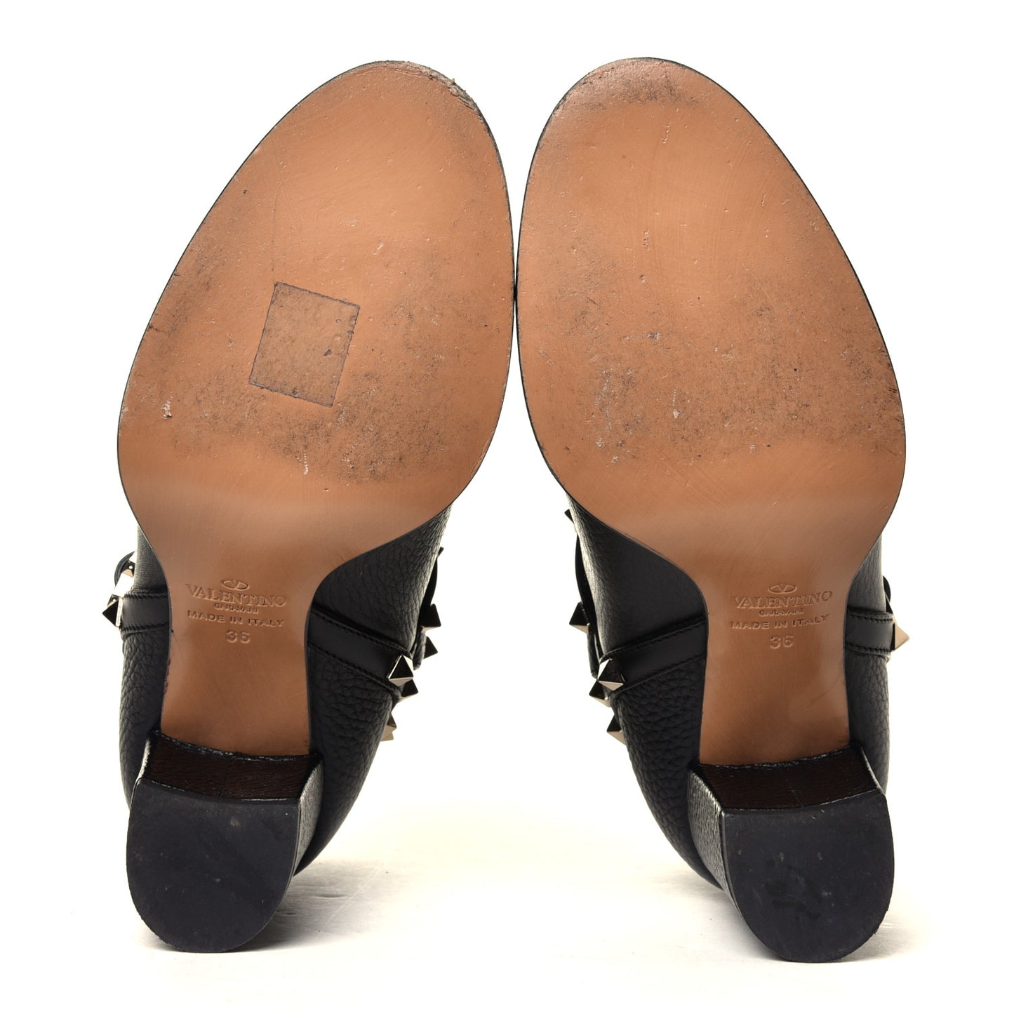 Pebbled Calfskin Rockstud Double Buckle 70mm Block Heel Ankle Boots 36 Black