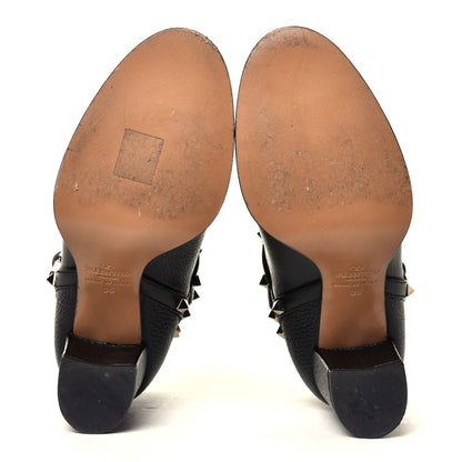Valentino Garavani Pebbled Calfskin Rockstud Double Buckle 70mm Block Heel Ankle Boots 36 Black 6 of 8