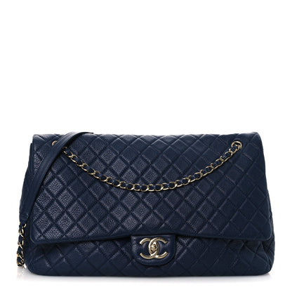 Chanel Metallized Calfskin Quilted XXL Travel Flap Bag Navy 1 of 13