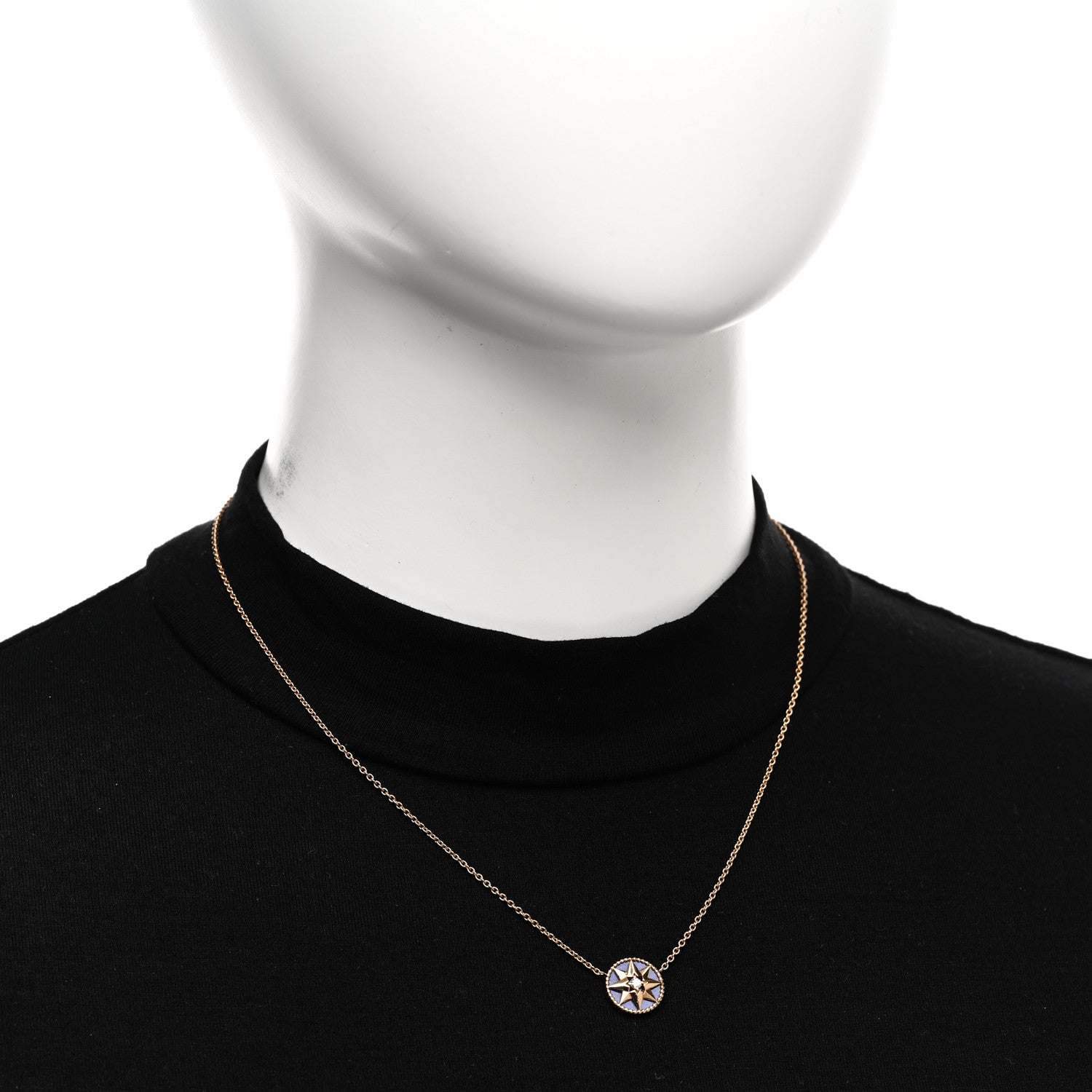 Christian Dior 18K Yellow Gold Diamond Lapis Lazuli Rose Des Vents Necklace 2 of 4