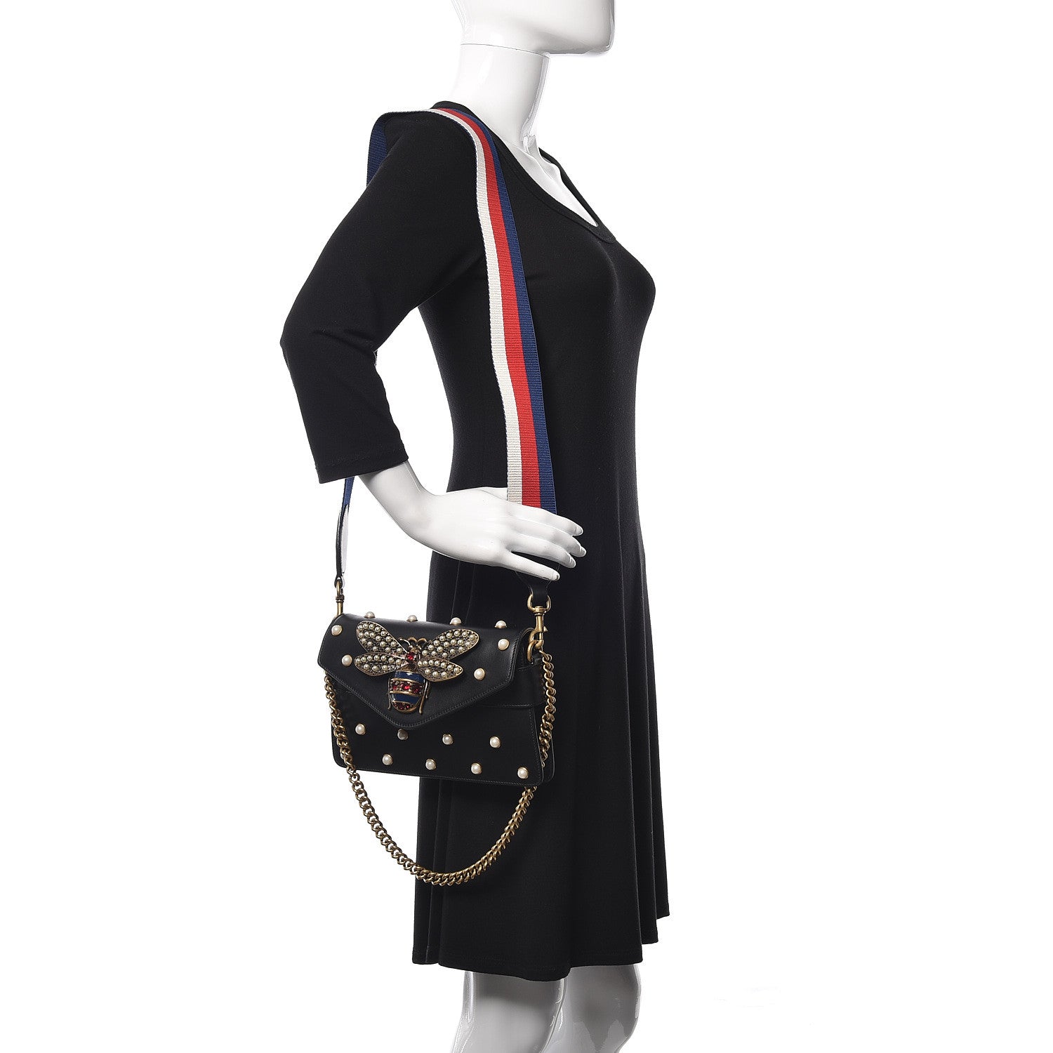Gucci Nappa Pearl Studded Mini Queen Margaret Broadway Shoulder Bag Black 3 of 12