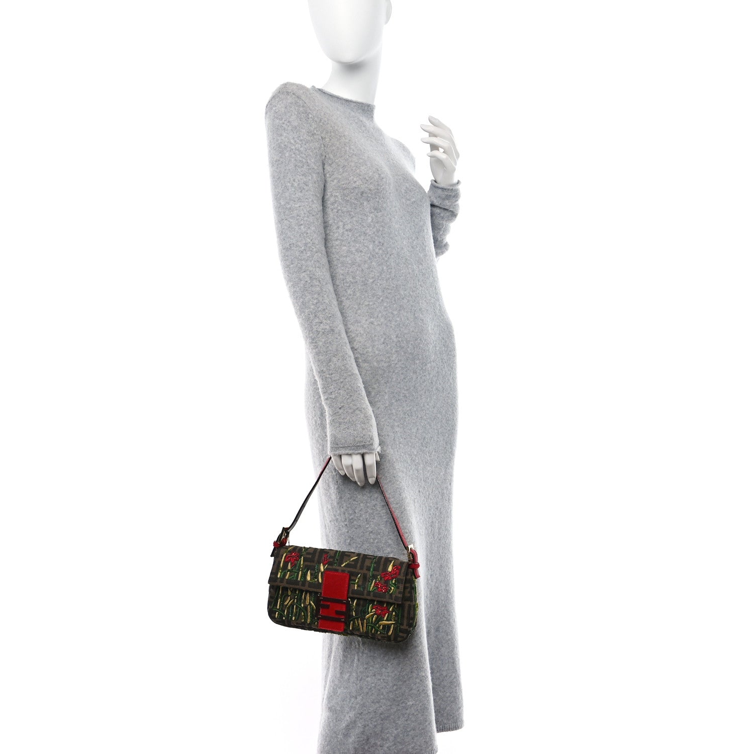 Fendi Zucca Pony Hair Embroidered Baguette Tobacco 2 of 10