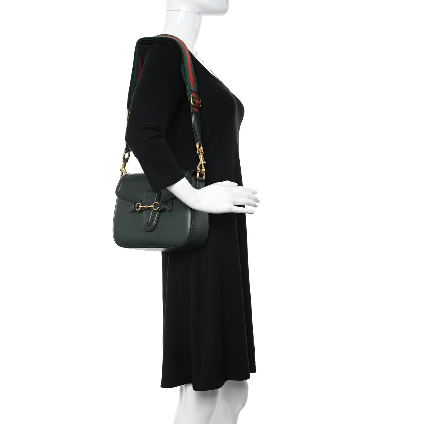 Calfskin Medium Lady Web Shoulder Bag Green