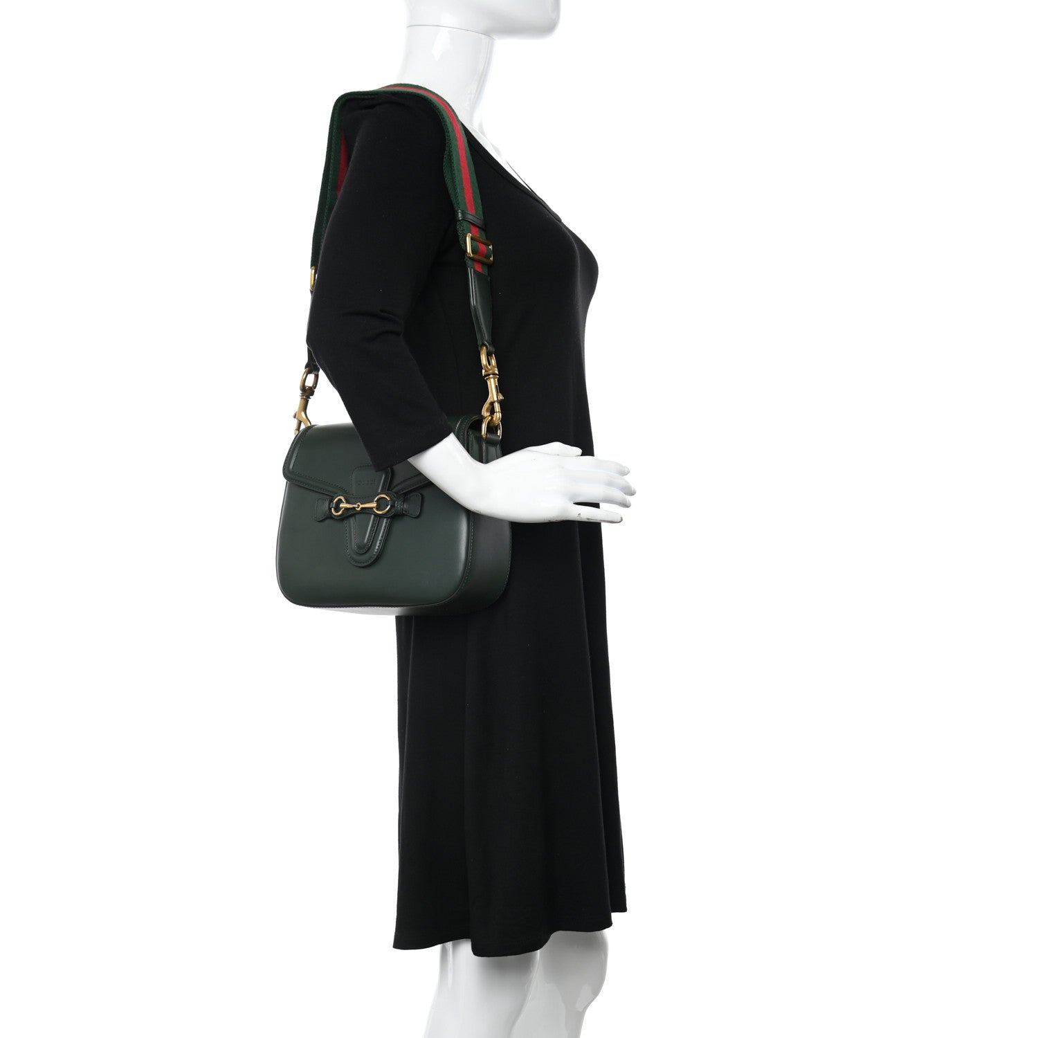 Gucci Calfskin Medium Lady Web Shoulder Bag Green 2 of 13