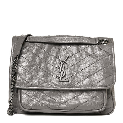 Saint Laurent Crinkled Calfskin Matelasse Monogram Medium Niki Chain Satchel Fog 1 of 14