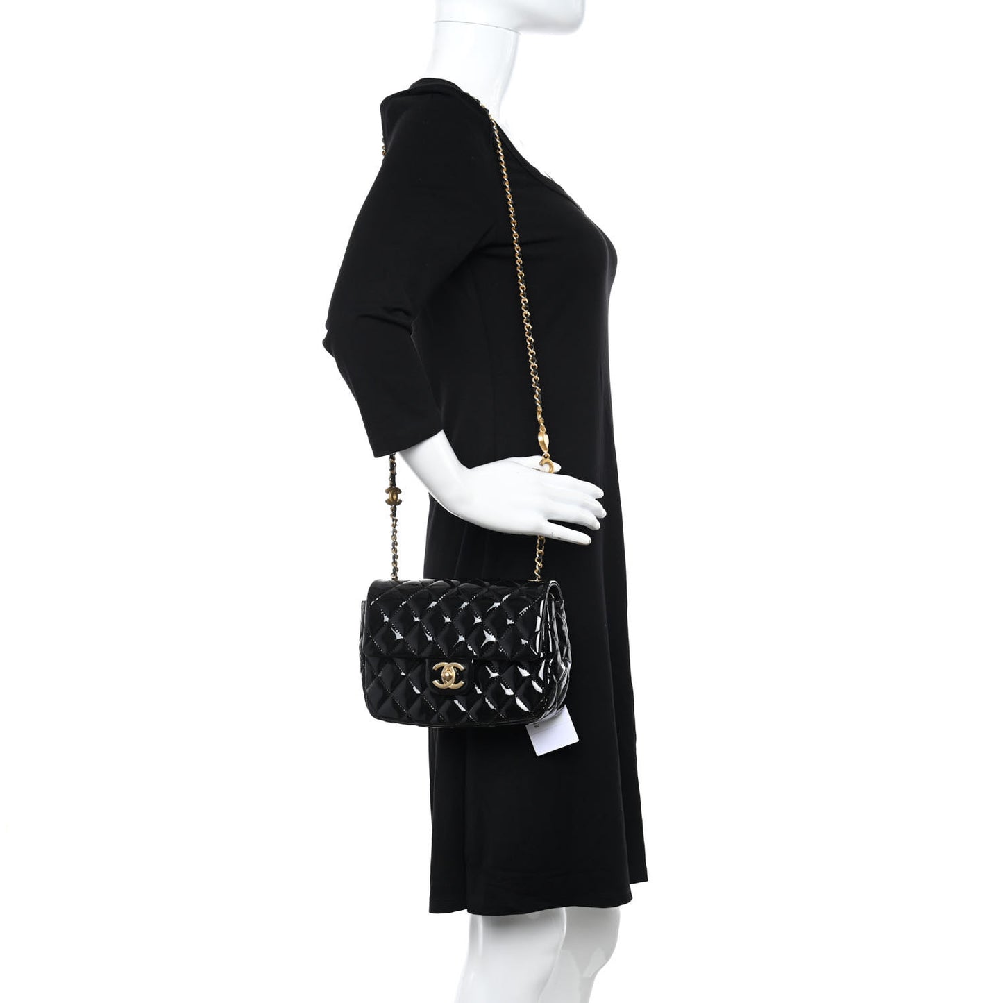 Patent Enamel Quilted Small Coco Hearts Square Flap Black
