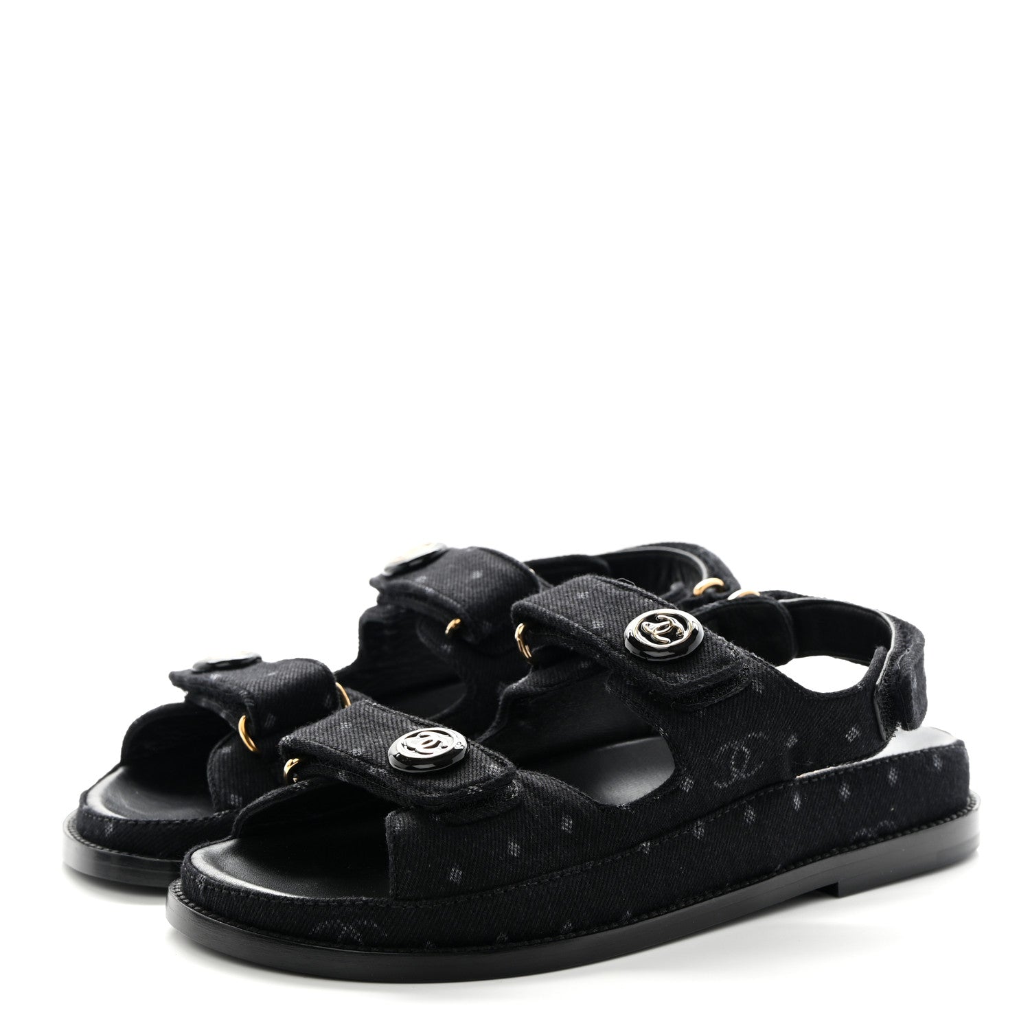 Chanel Denim Printed Dad Sandals 36.5 Black 3 of 13