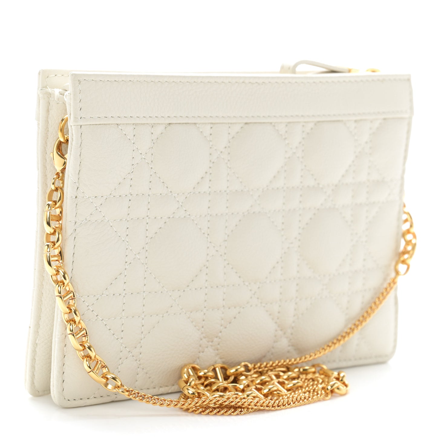 Calfskin Cannage Caro Zipped Pouch With Chain Latte