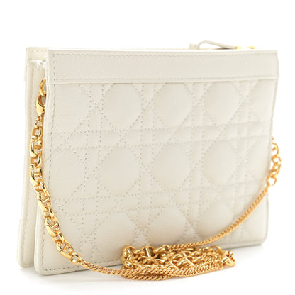 Christian Dior Calfskin Cannage Caro Zipped Pouch With Chain Latte 3 of 14