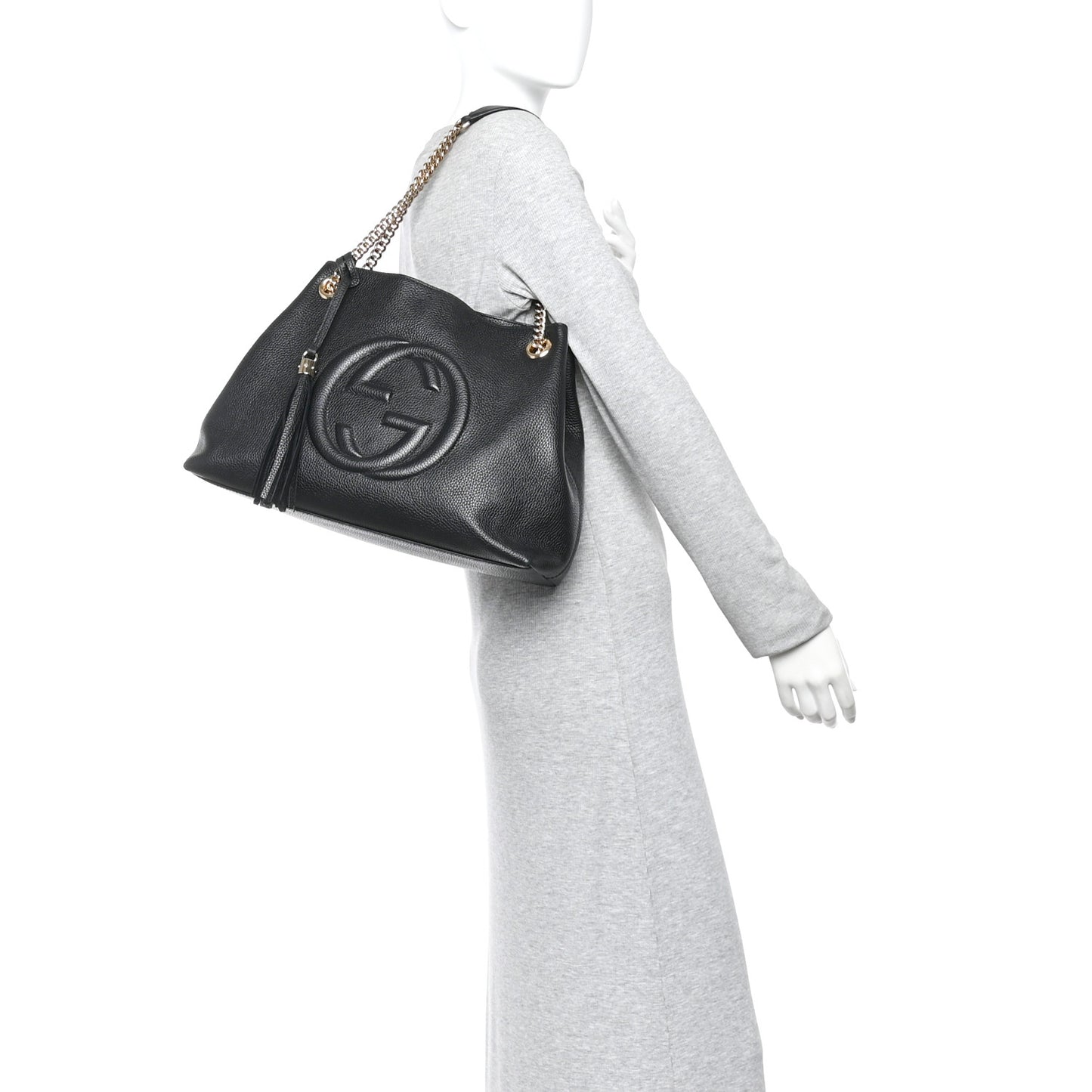 Pebbled Calfskin Medium Soho Chain Shoulder Bag Black