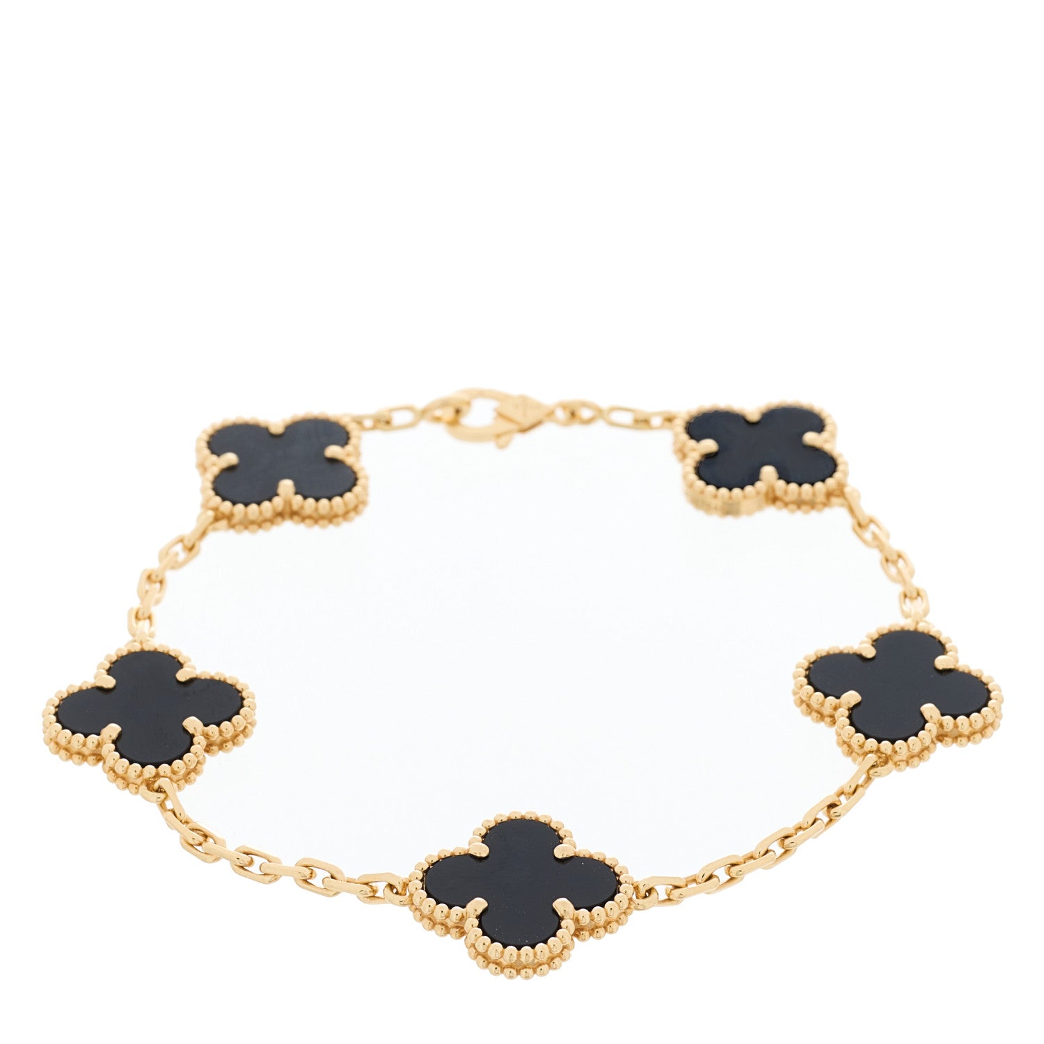 Van Cleef & Arpels 18K Yellow Gold Black Onyx 5 Motifs Vintage Alhambra Bracelet 1 of 5