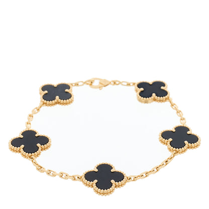 Van Cleef & Arpels 18K Yellow Gold Black Onyx 5 Motifs Vintage Alhambra Bracelet 1 of 5