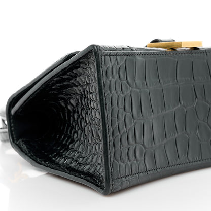 Balenciaga Shiny Calfskin Crocodile Embossed Small Hourglass Top Handle Bag Black 13 of 13