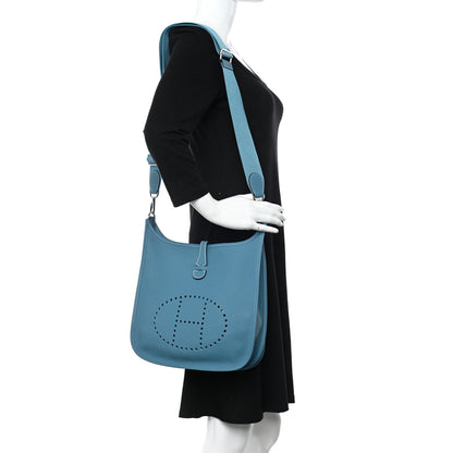 Hermes Taurillon Clemence Evelyne III PM New Blue Jean 2 of 11