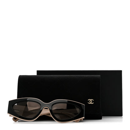 Chanel Acetate Cat Eye Sunglasses 6056 Black Beige 7 of 7