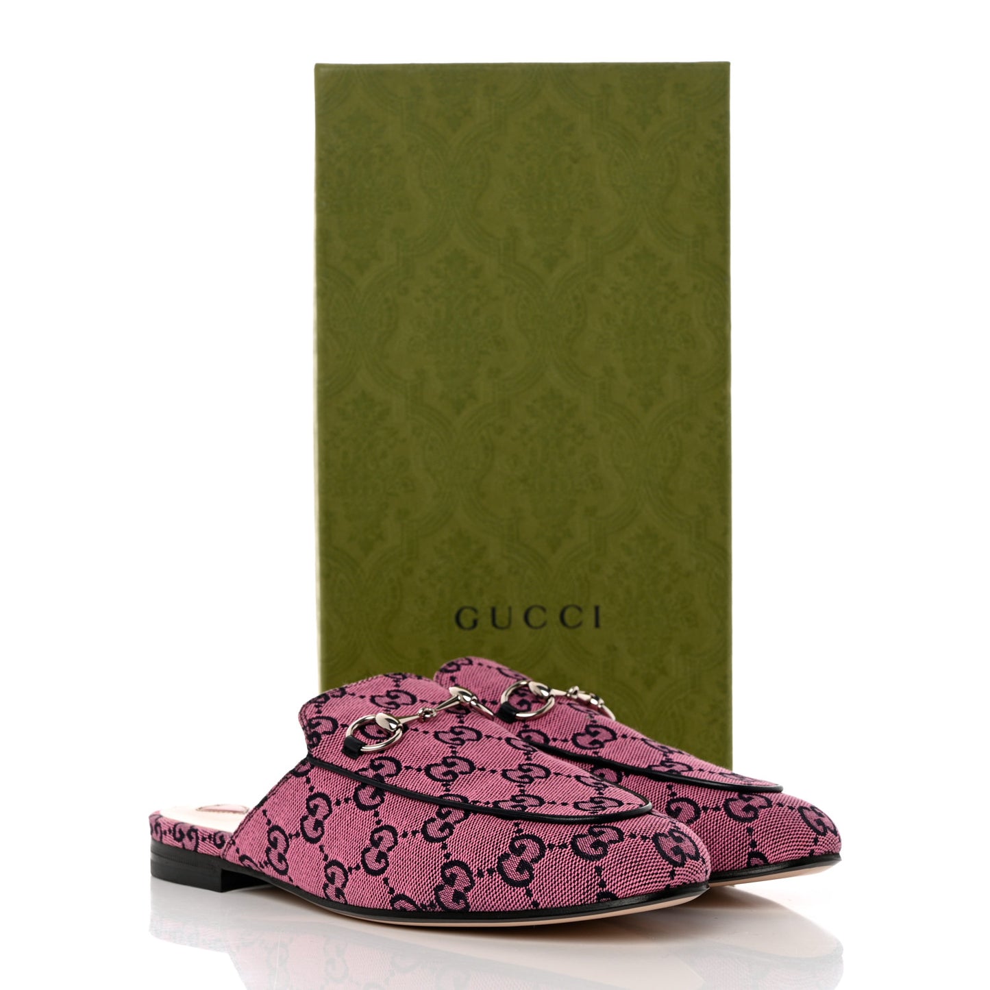 Canvas GG Monogram Horsebit Womens Princetown Slippers 37.5 Pink Blue