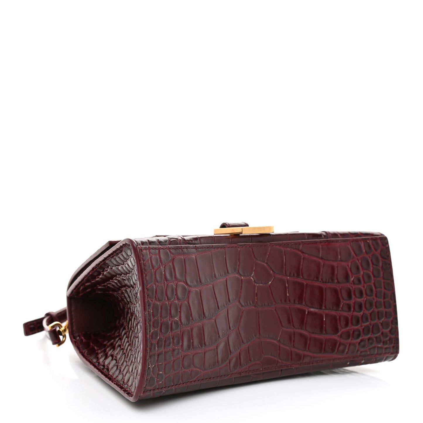 Shiny Calfskin Crocodile Embossed Small Hourglass Top Handle Bag Dark Red