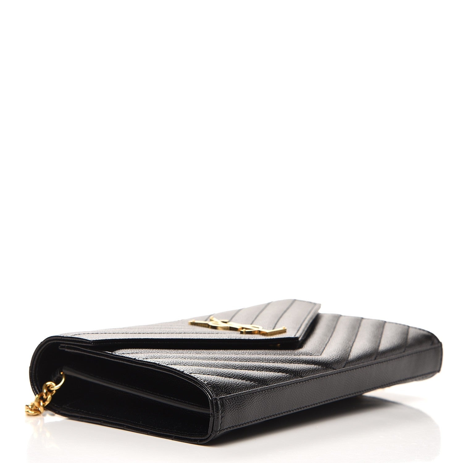 Saint Laurent Grain De Poudre Matelasse Chevron Monogram Chain Wallet Black 4 of 7