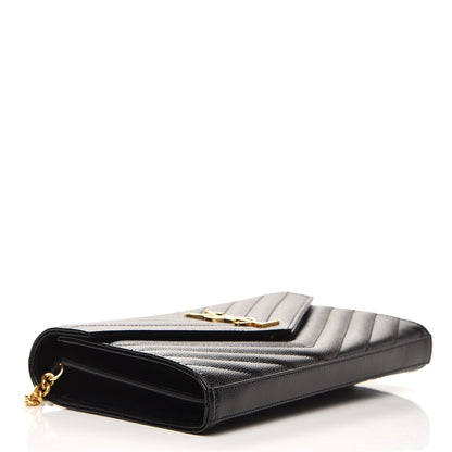 Saint Laurent Grain De Poudre Matelasse Chevron Monogram Chain Wallet Black 4 of 7