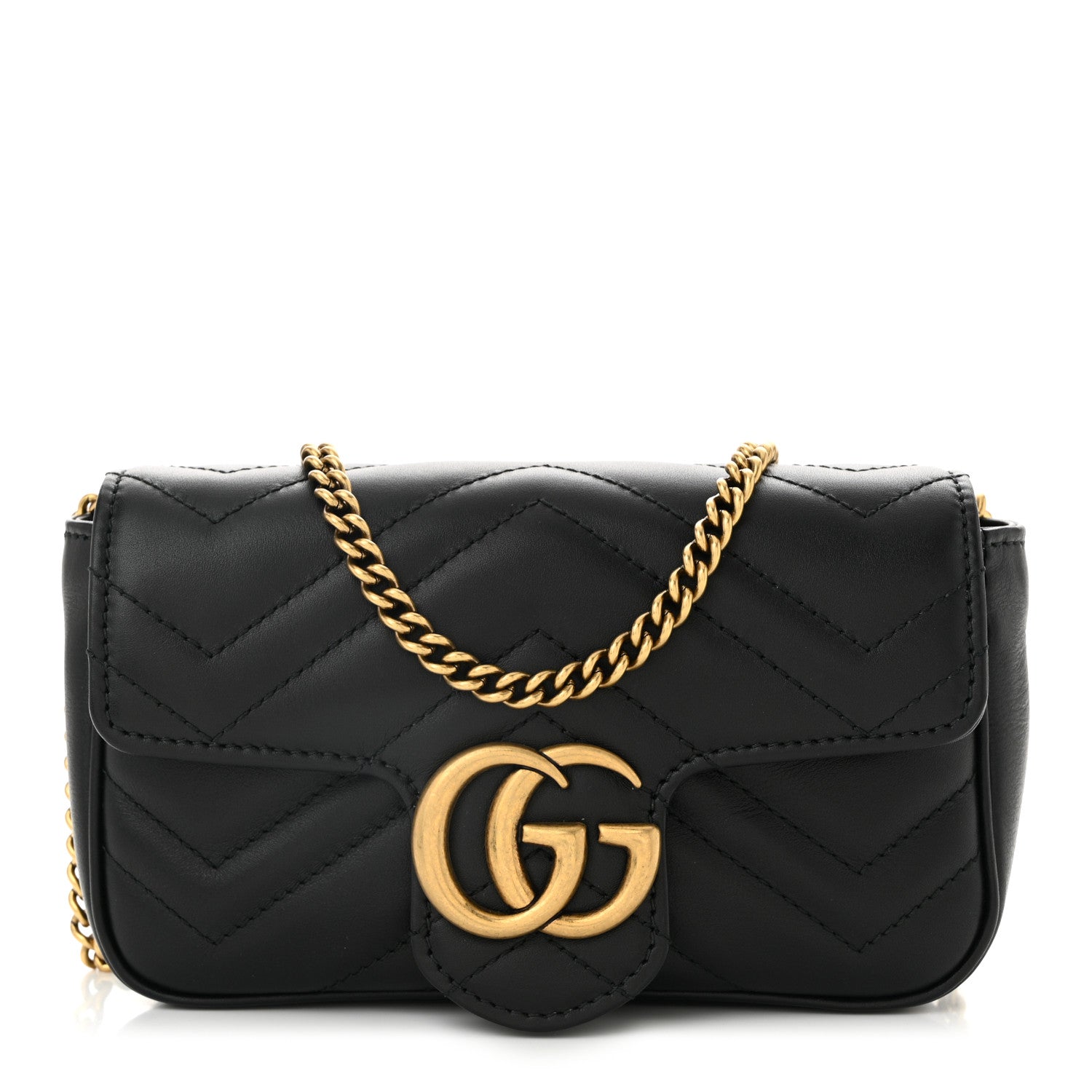 Gucci Calfskin Matelasse Super Mini GG Marmont Shoulder Bag Black 1 of 10