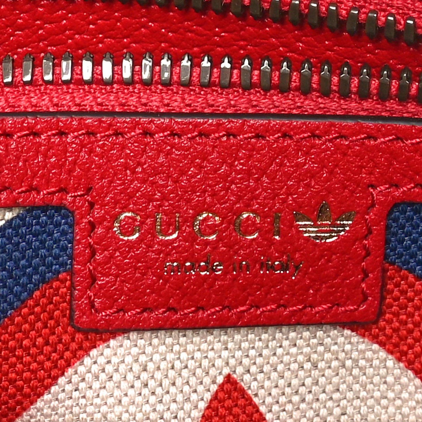 X ADIDAS Textured Dollar Calfskin Web Trefoil Logo Embossed Mini Bowling Bag Red Off White