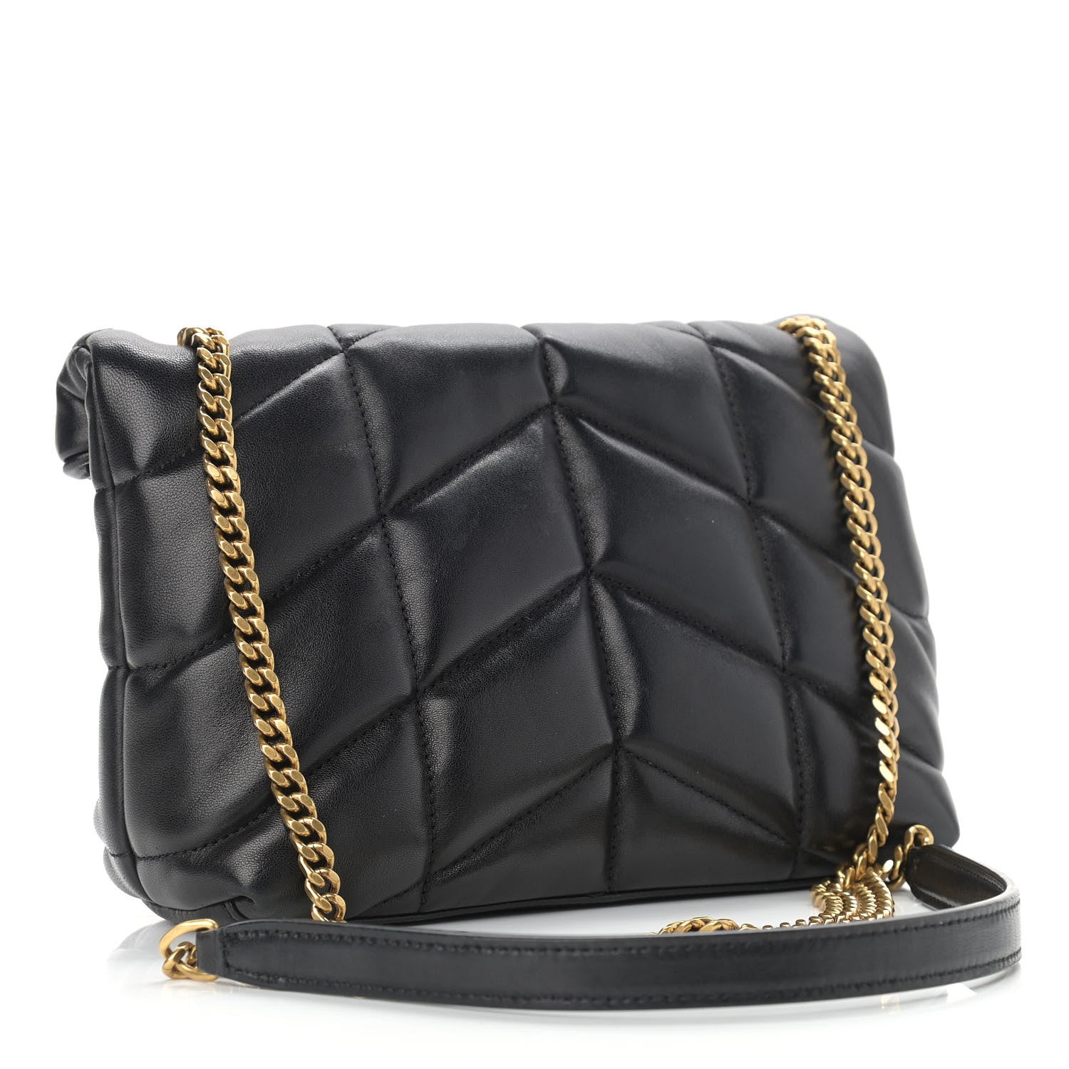 Saint Laurent Lambskin Quilted Toy Loulou Puffer Monogram Chain Satchel Black 3 of 12