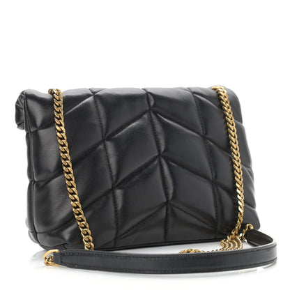 Saint Laurent Lambskin Quilted Toy Loulou Puffer Monogram Chain Satchel Black 3 of 12