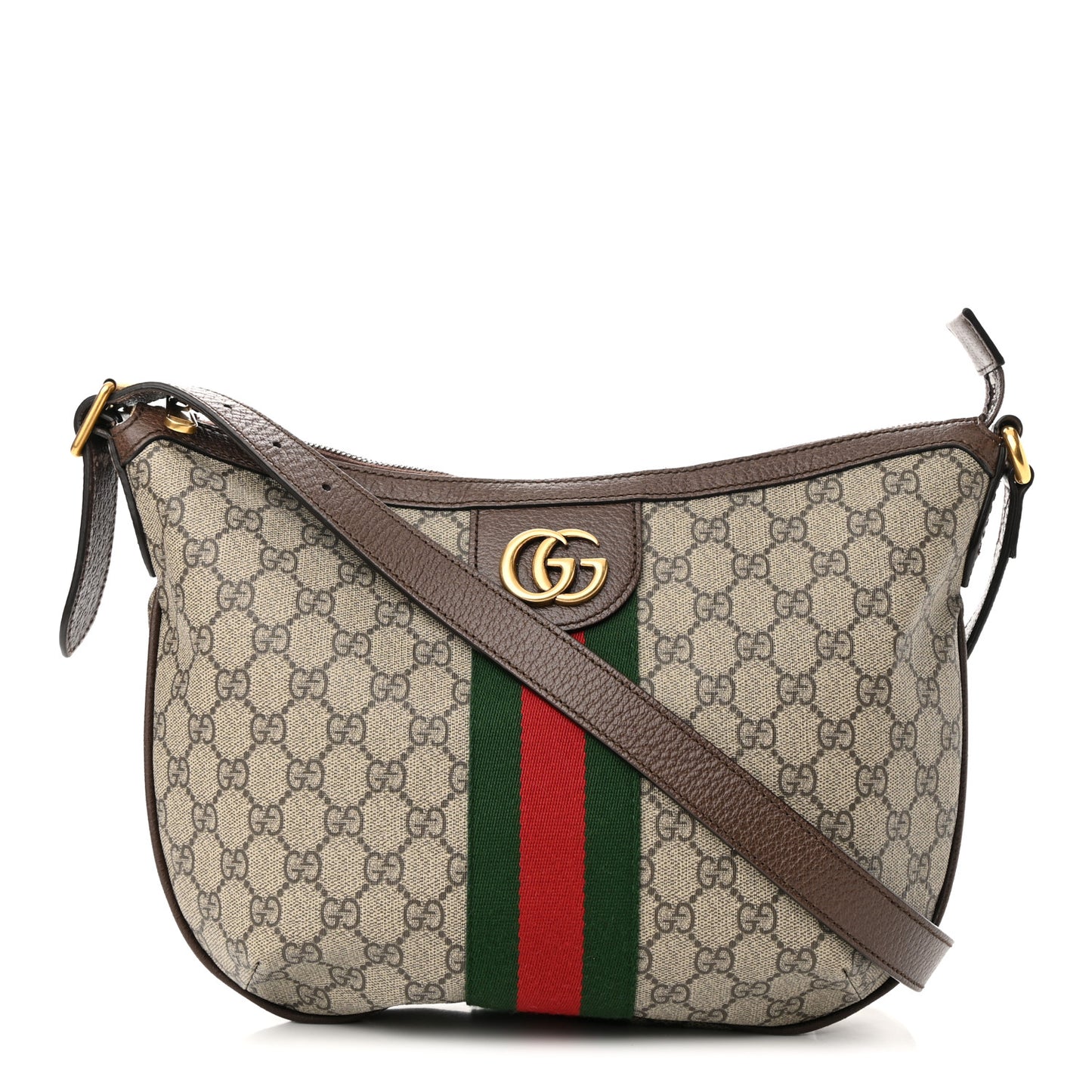GG Supreme Monogram Web Small Ophidia Half Moon Hobo Brown