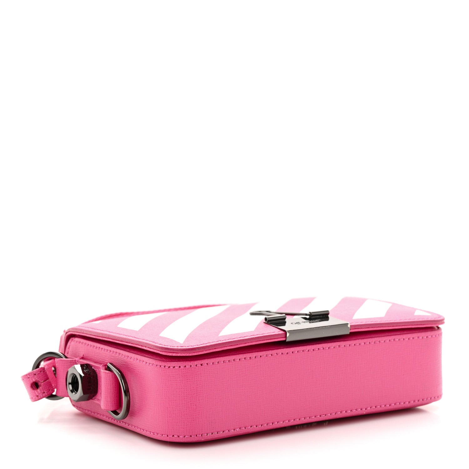 Off-White Saffiano Striped Diag Binder Clip Bag Pink White 4 of 14