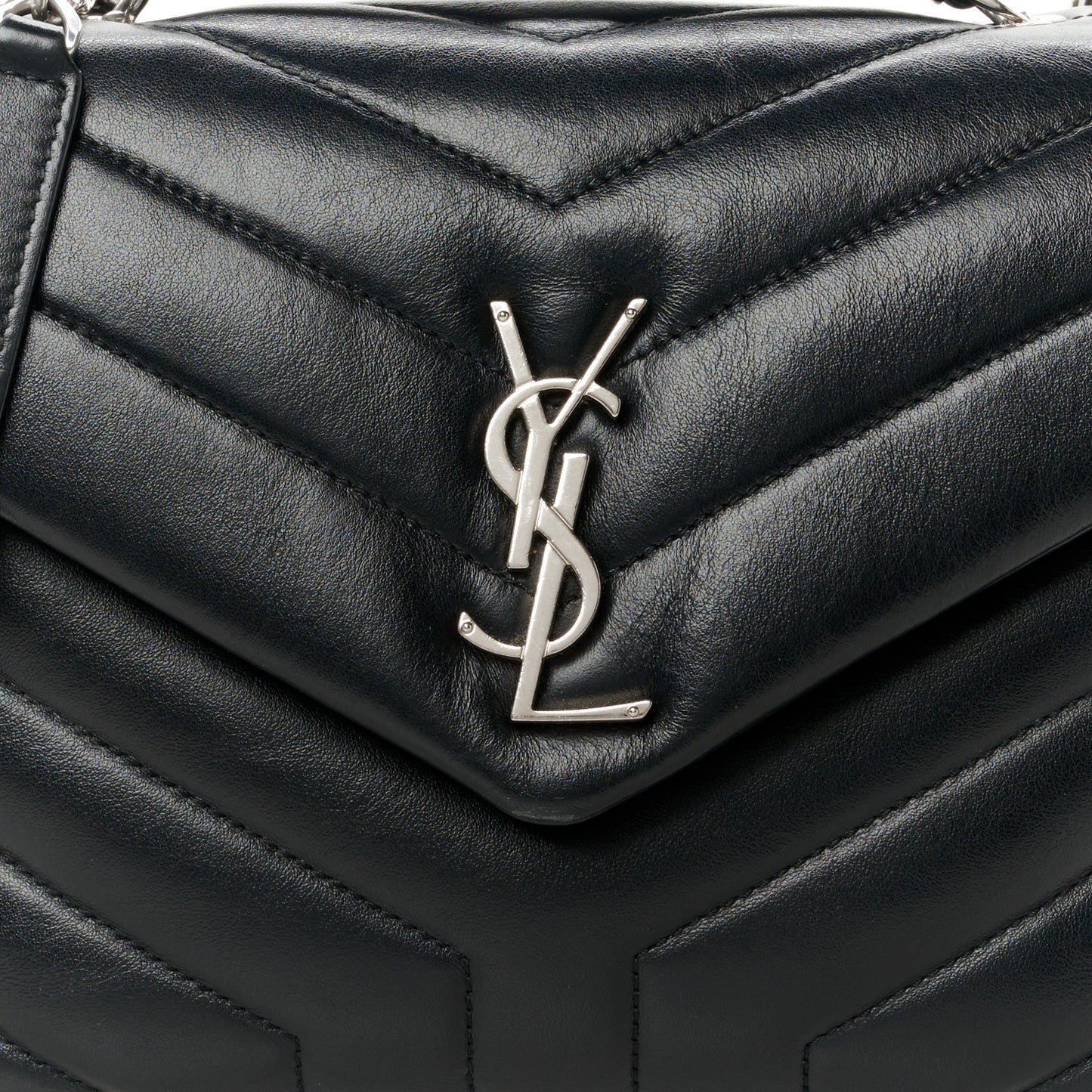 Calfskin Y Quilted Monogram Small Loulou Chain Satchel Black