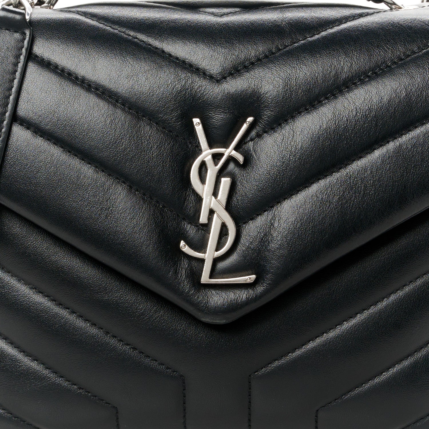 Saint Laurent Calfskin Y Quilted Monogram Small Loulou Chain Satchel Black 9 of 13