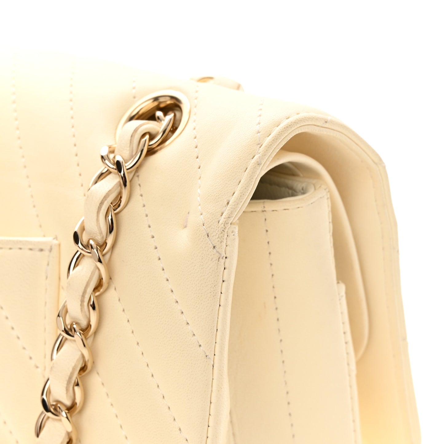 Lambskin Chevron Quilted Medium Double Flap Ivory