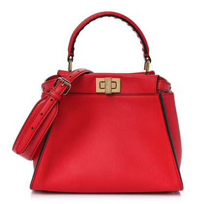 Fendi Vitello Seta Canvas FF Embroidered Mini Peekaboo Iconic Satchel Rosso Cardinale Multicolor 1 of 9