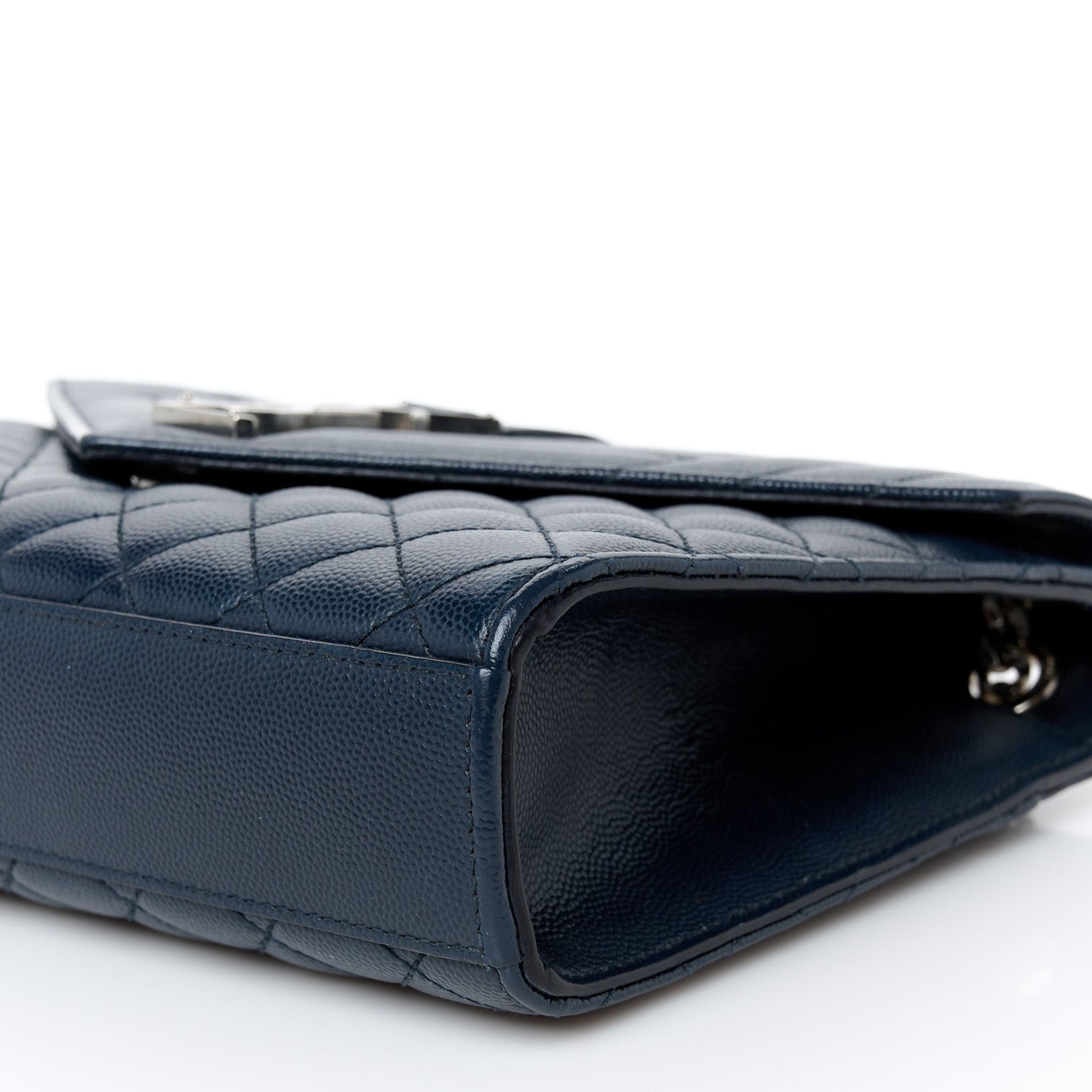 Saint Laurent Grain De Poudre Textured Mixed Matelasse Triquilt Medium Monogram Satchel Deep Marine 11 of 11