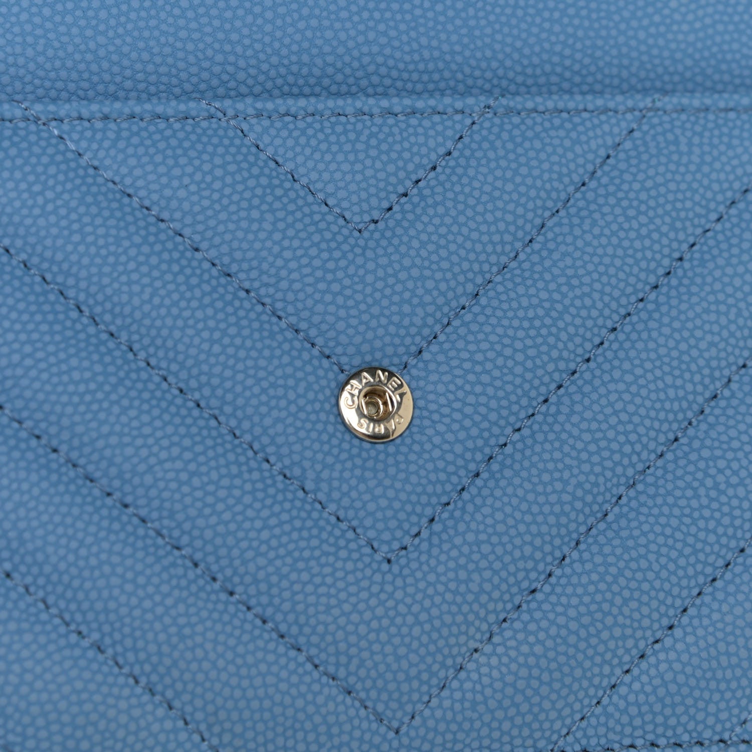 Chanel Caviar Flat Chevron Quilted Wallet On Chain WOC Blue 9 of 16