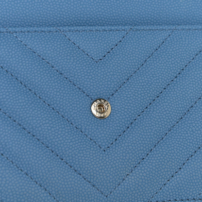 Chanel Caviar Flat Chevron Quilted Wallet On Chain WOC Blue 9 of 16