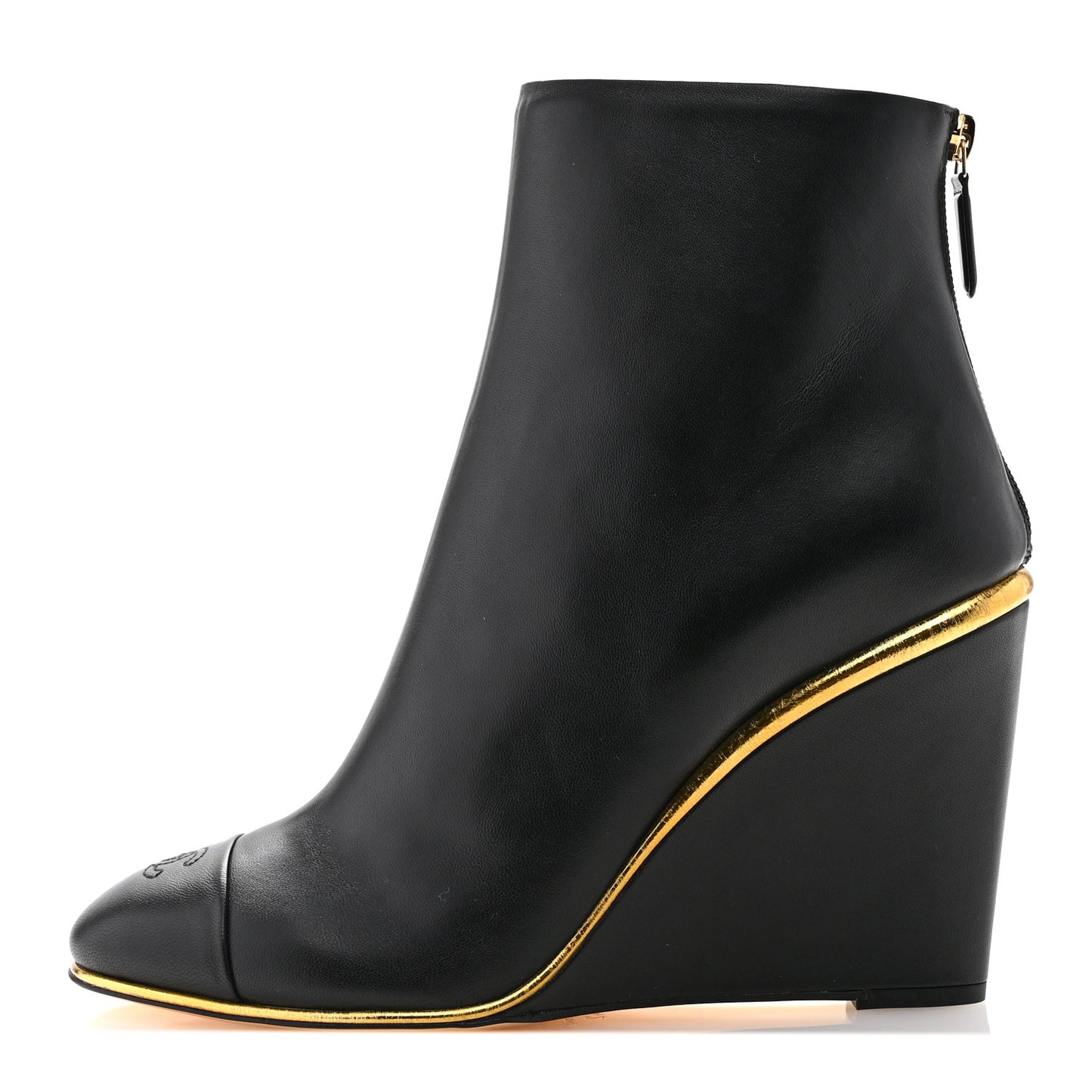 Lambskin Cap Toe Wedge Ankle Boots 42 Black