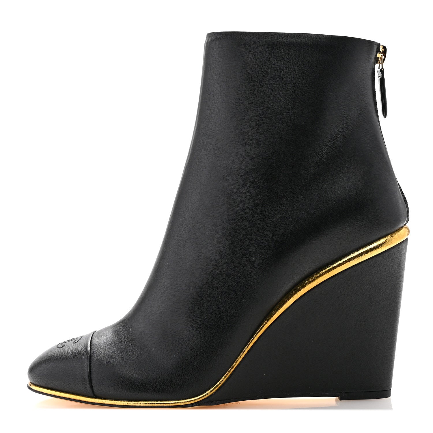 Chanel Lambskin Cap Toe Wedge Ankle Boots 42 Black 1 of 10