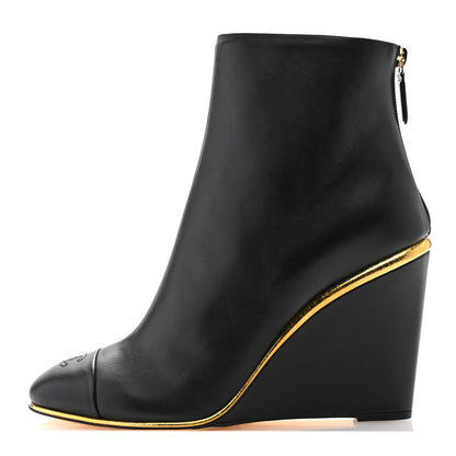 Chanel Lambskin Cap Toe Wedge Ankle Boots 42 Black 1 of 10