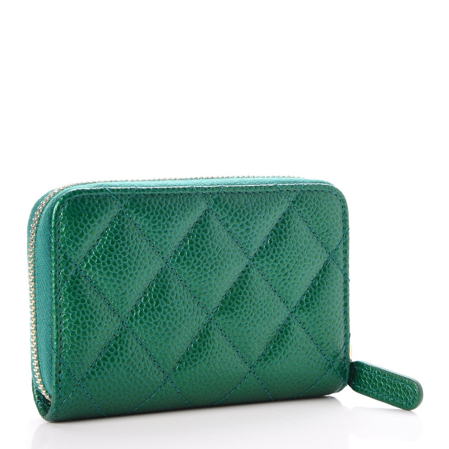 Chanel Metallic Caviar Quilted Zip Coin Purse Green 3 of 8